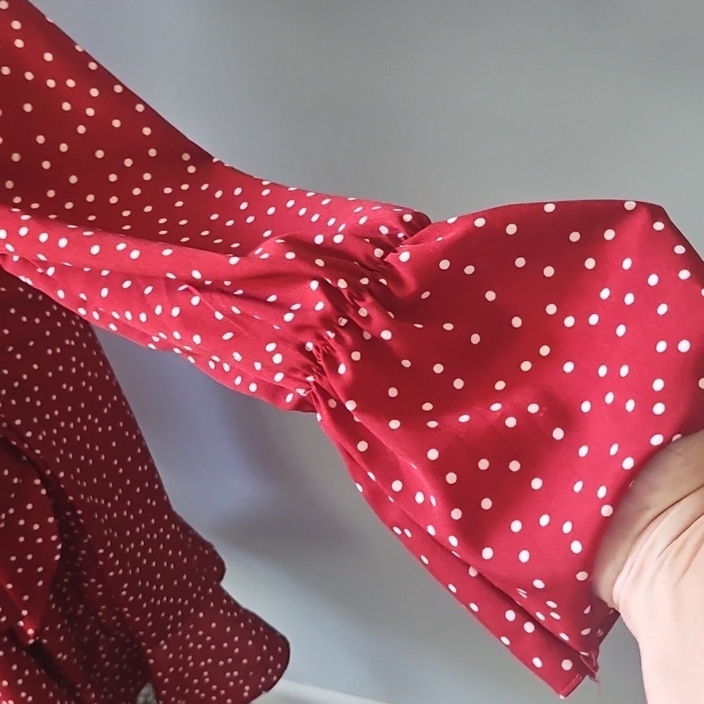 Brick Red Polka Dot Faux Wrap Skirt - Picture 6 of 14